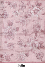 Borderless onion pink floral design art tissue saree with self design pallu and matching blouse