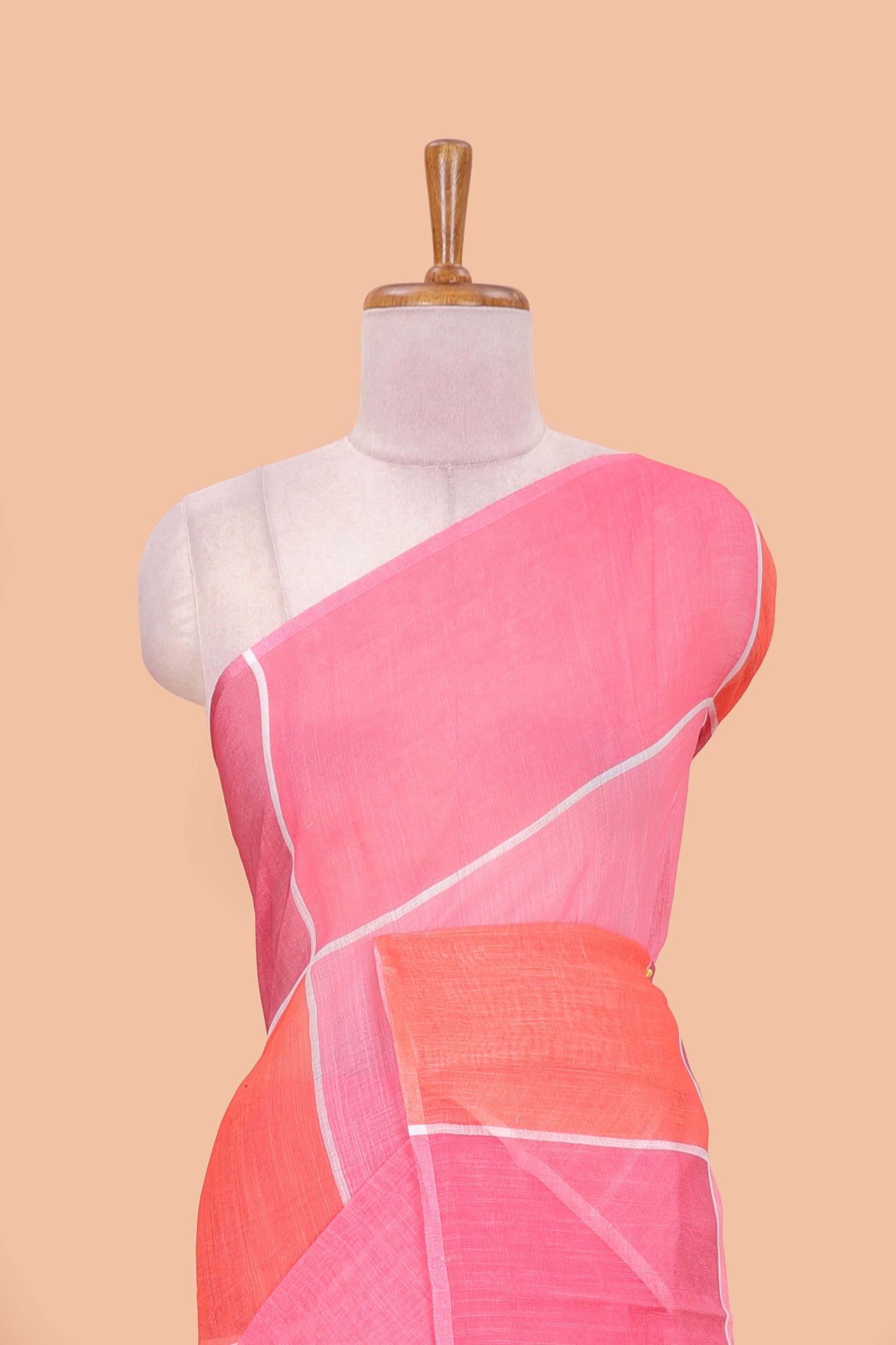 Borderless multi color linen checked saree with striped pallu