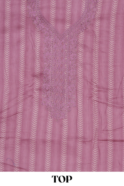 Purple cotton embroidered chudidhar material with bottom and striped dupatta