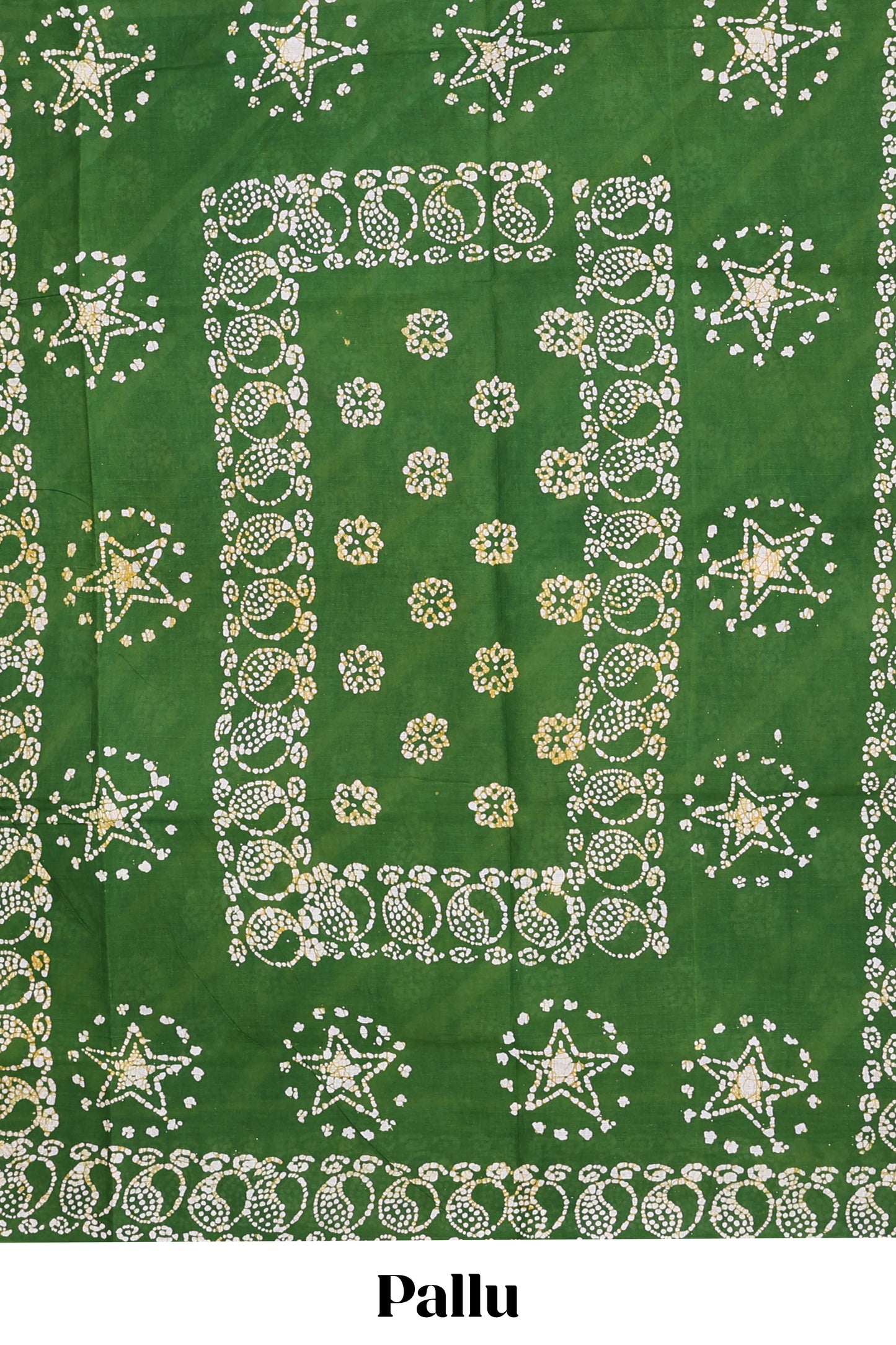 Green horizontal stripes and floral batik print sungudi cotton saree with self batik border and pallu