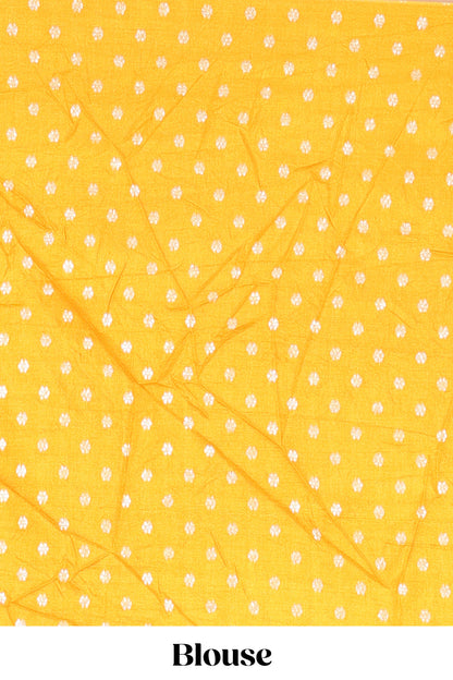 Green viscose dola silk saree with all-over zari butta, elephant motif pallu & contrast blouse