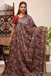 Grey floral design tussar saree with self zari border and matching blouse