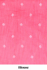 Red linen cotton floral and crane birds print saree with self border and matching printed blouse