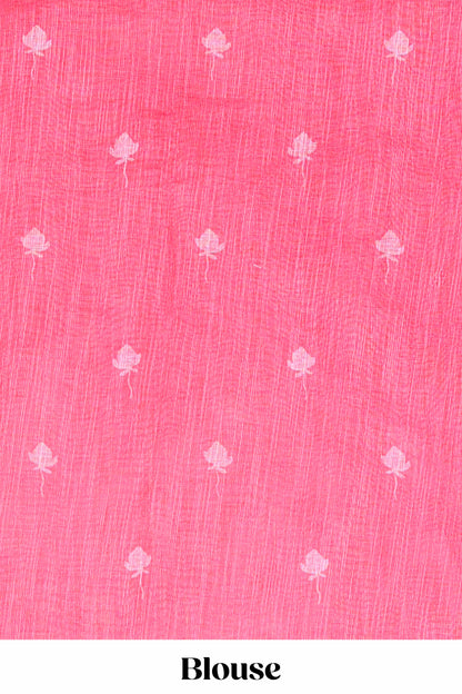 Red linen cotton floral and crane birds print saree with self border and matching printed blouse