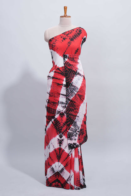 Borderless red shibori design mul mul cotton saree with self pallu