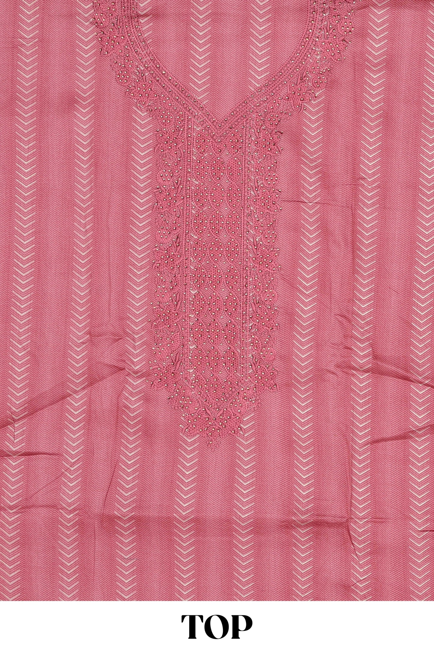 Light red cotton embroidered chudidhar material with bottom and striped dupatta