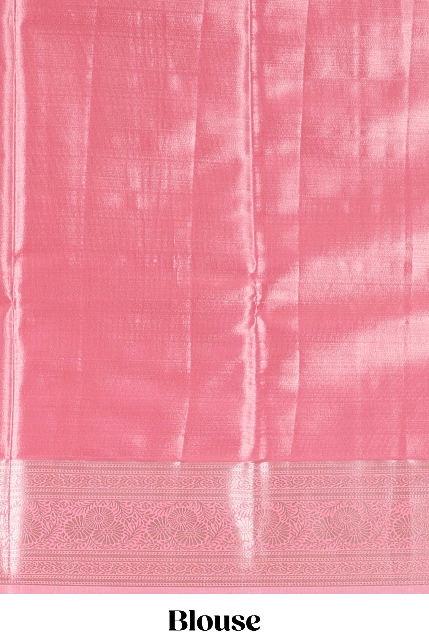 Peach semi banaras tissue saree with floral motifs and zari border