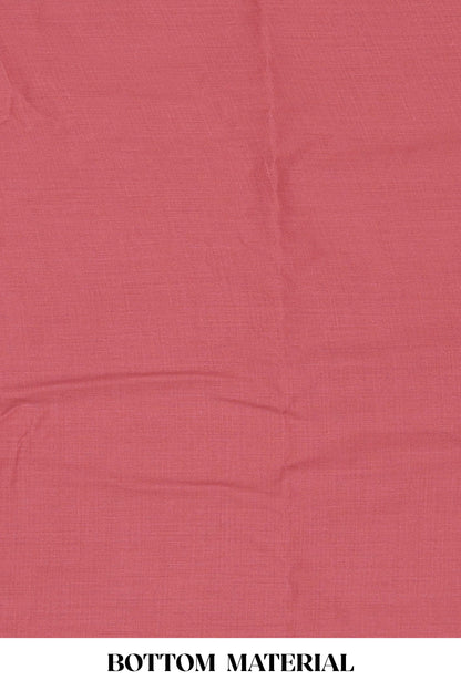 Light red cotton embroidered chudidhar material with bottom and striped dupatta