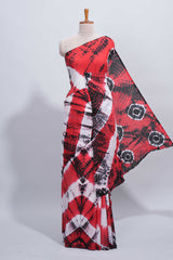 Borderless red shibori design mul mul cotton saree with self pallu