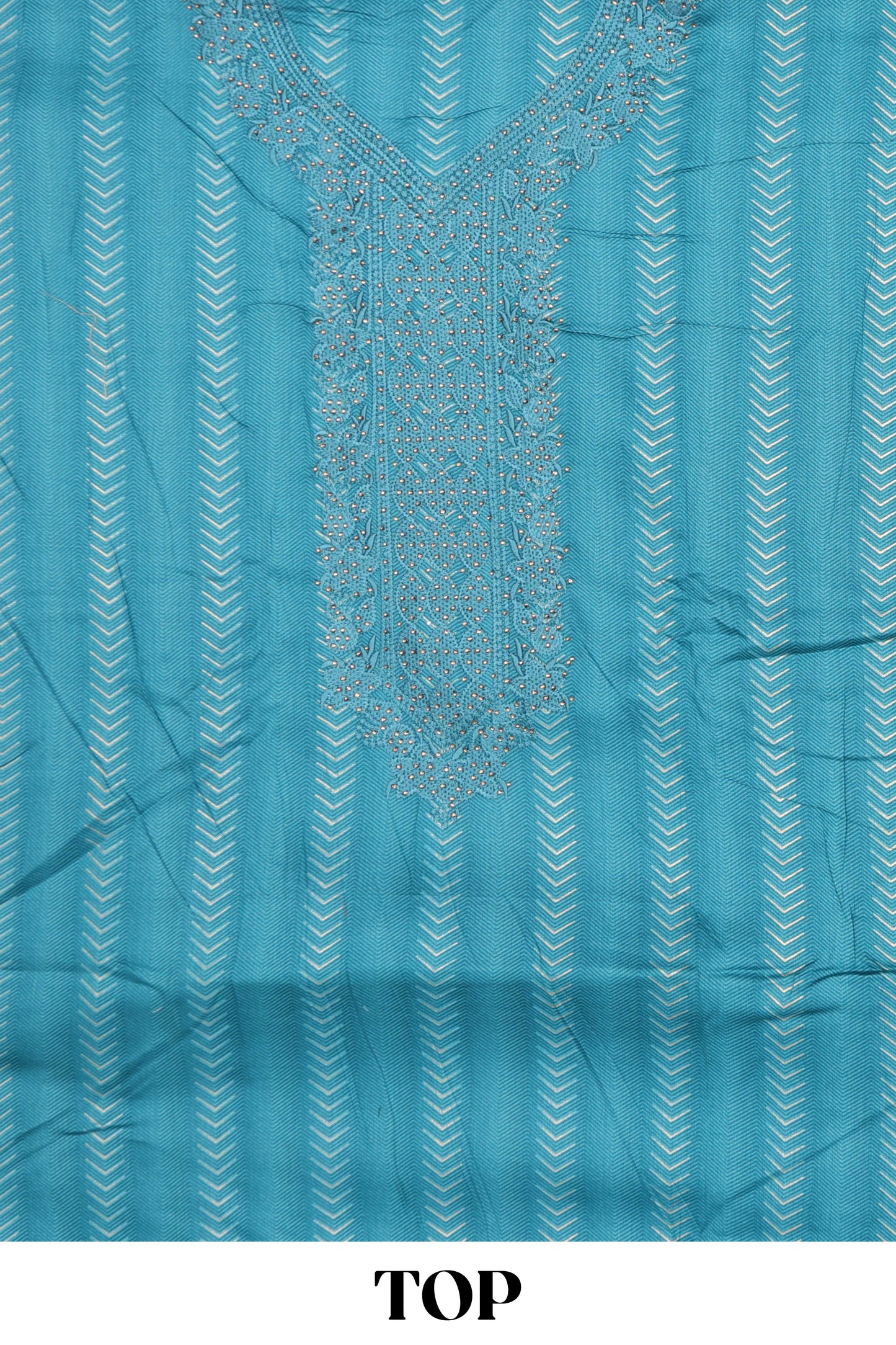 Blue cotton embroidered chudidhar material with bottom and striped dupatta