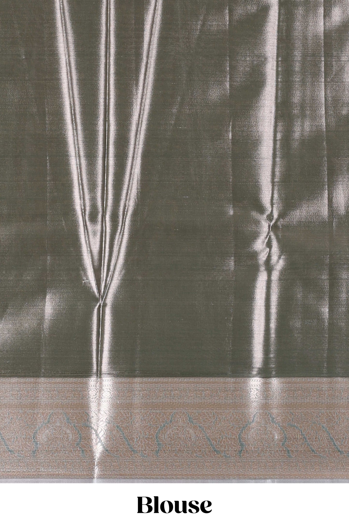 Grey semi banaras tissue saree with floral motifs and zari border