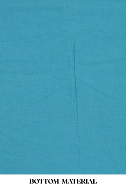 Blue cotton embroidered chudidhar material with bottom and striped dupatta