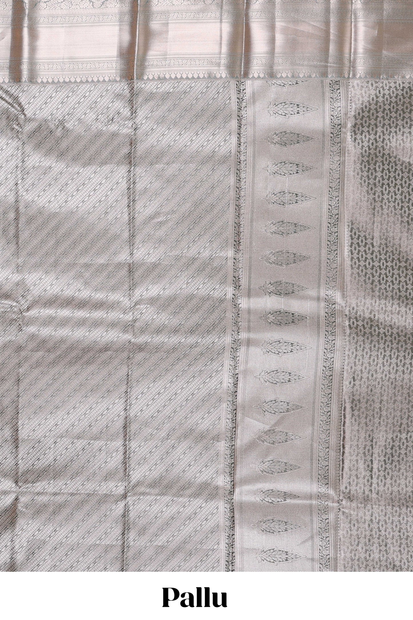 Grey semi banaras tissue saree with floral motifs and zari border