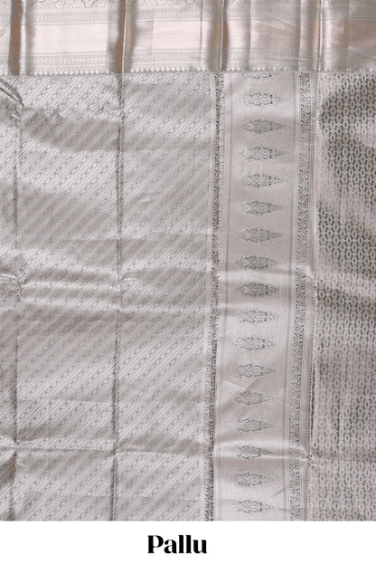 Grey semi banaras tissue saree with floral motifs and zari border