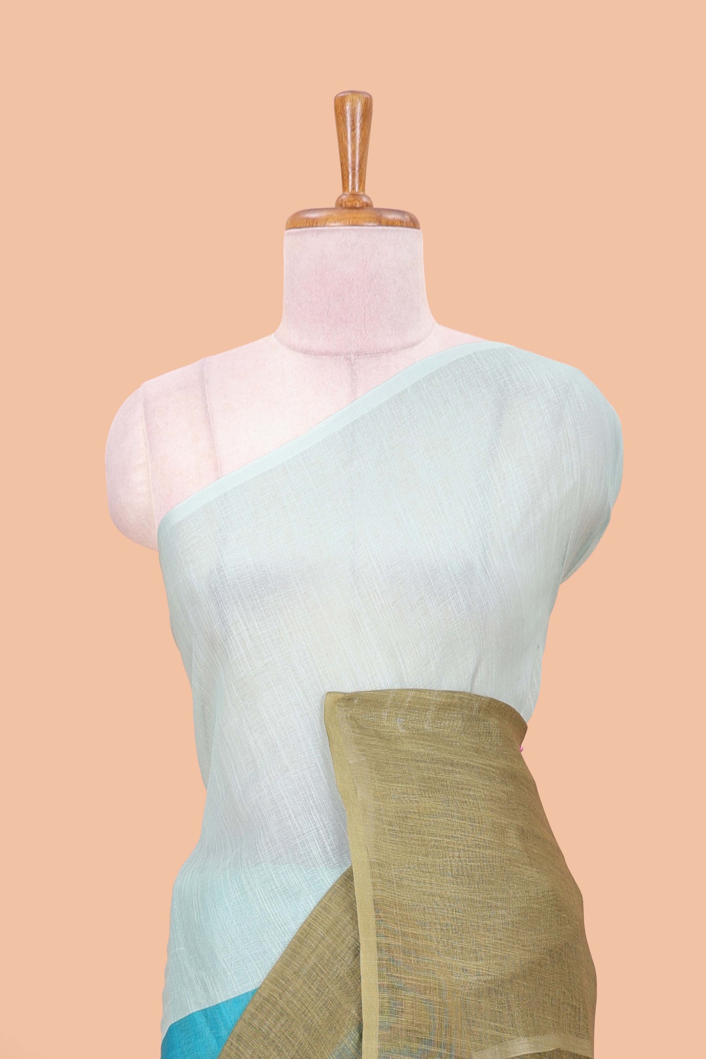 Borderless multi color linen plain saree with contrast blouse