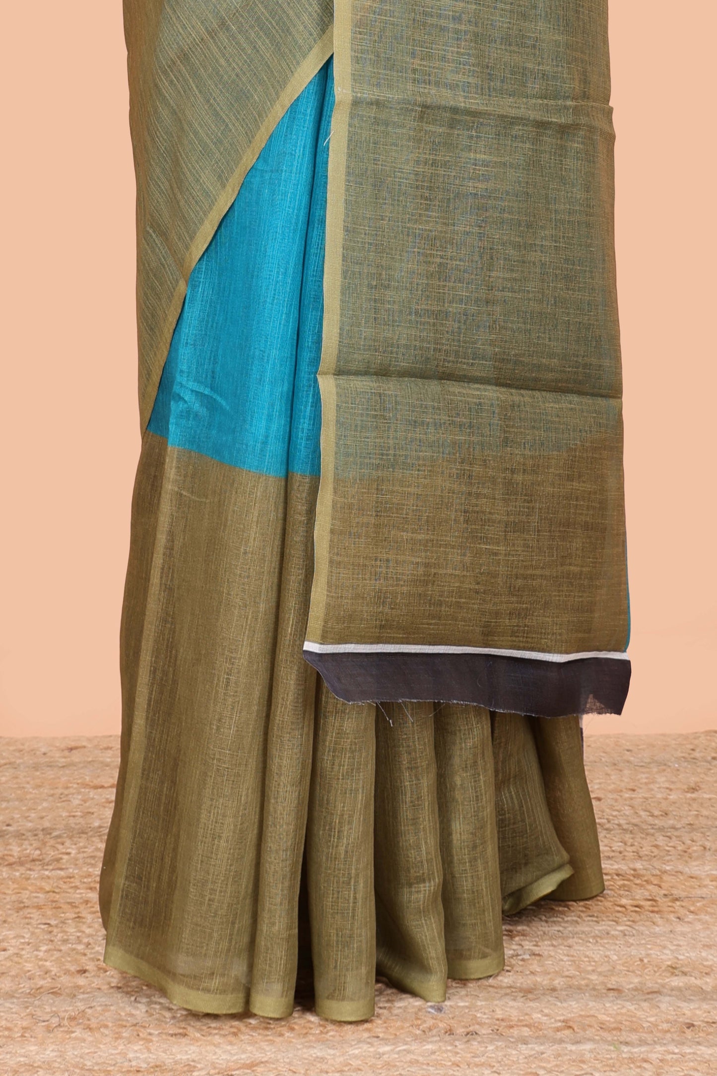Borderless multi color linen plain saree with contrast blouse