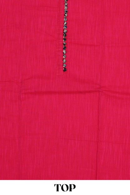 Pink plain cotton chudidhar material with kalamkari style bottom and dupatta