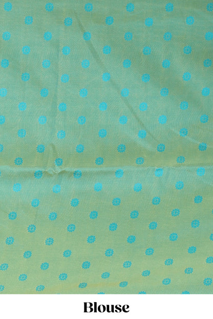 Borderless orange semi soft silk saree with ikkat and zari woven body and ogee pallu