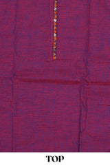 Magenta plain cotton chudidhar material with kalamkari style bottom and dupatta