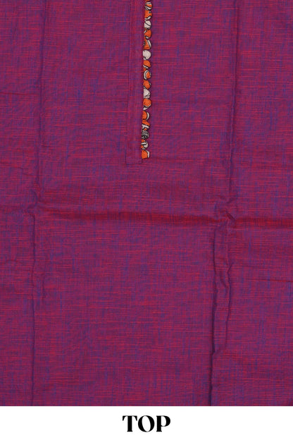 Magenta plain cotton chudidhar material with kalamkari style bottom and dupatta