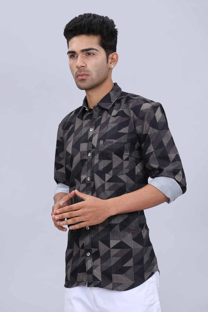Men’s Slim Fit Casual Shirt in Popcorn Fabric with Fancy Printed Collar