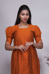 Orange Butta Straight cut salwar suit with Off-White Pants & Woven Tassel Dupatta Set