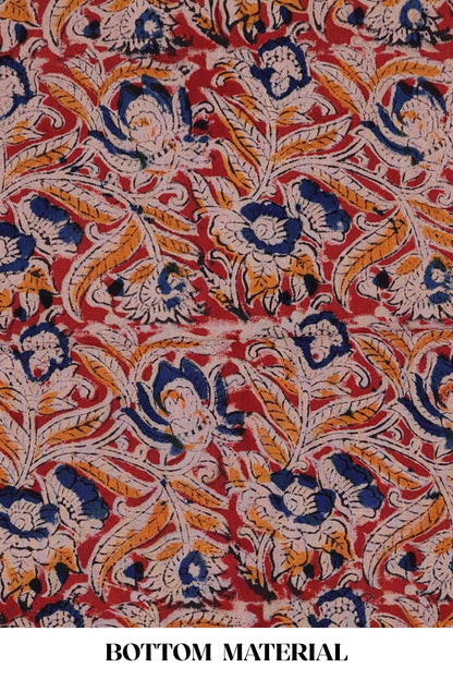 Magenta plain cotton chudidhar material with kalamkari style bottom and dupatta