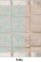 Grey floral design art tissue saree with self zari border and matching blouse
