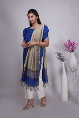 Royal Blue Butta Straight cut salwar suit with Off-White Pants & Woven Tassel Dupatta Set