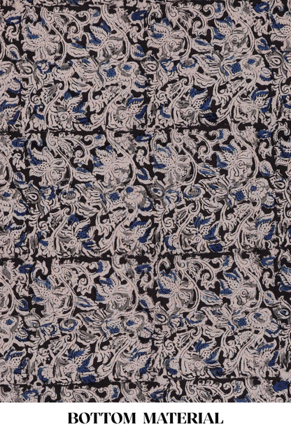 Orange plain cotton chudidhar material with kalamkari style bottom and dupatta