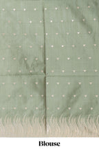 Borderless green striped zari design tussar saree with self pallu and matching blouse
