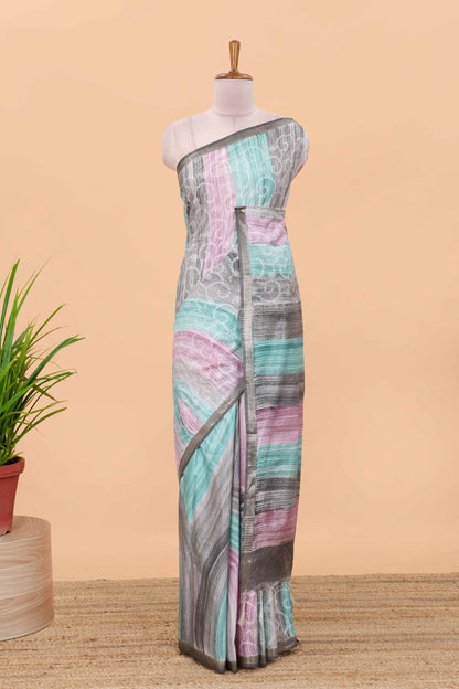 Multi color stripes chikankari cotton saree with thread work and self pallu