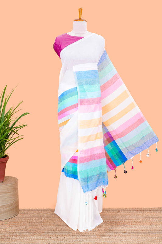 Khadi Cotton Saree Multi Colour Saree Along With Blouse