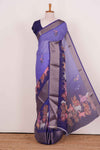 Lavender Semi Chiffon Saree pattachitra Printed Across The Body and Jacquard Border Along With Floral Design and Blouse