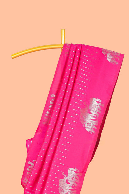 Rani Pink Semi Soft Silk Saree Zari Butta All Over And Floral Design Pallu