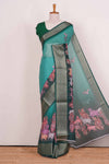 Green Semi Chiffon Pattachitra Printed Saree With Jacquard Border Along With Blouse