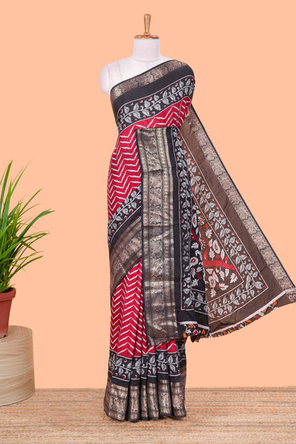 Maroon Tusser Silk Geometrical Design With Jacquard Border