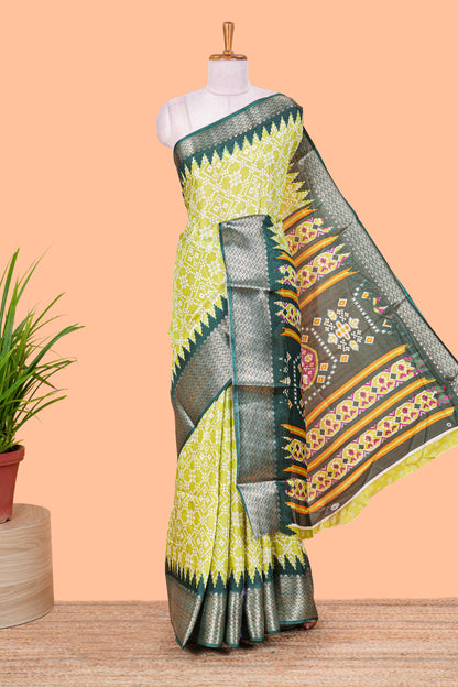 Parrot Green Semi Dola Silk Body Bandhini Style With Jacquard Border