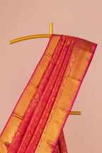 Rani Pink Swayamvara Pattu Gold Zari Floral Motifs Jacquard Work With Zari Woven Border
