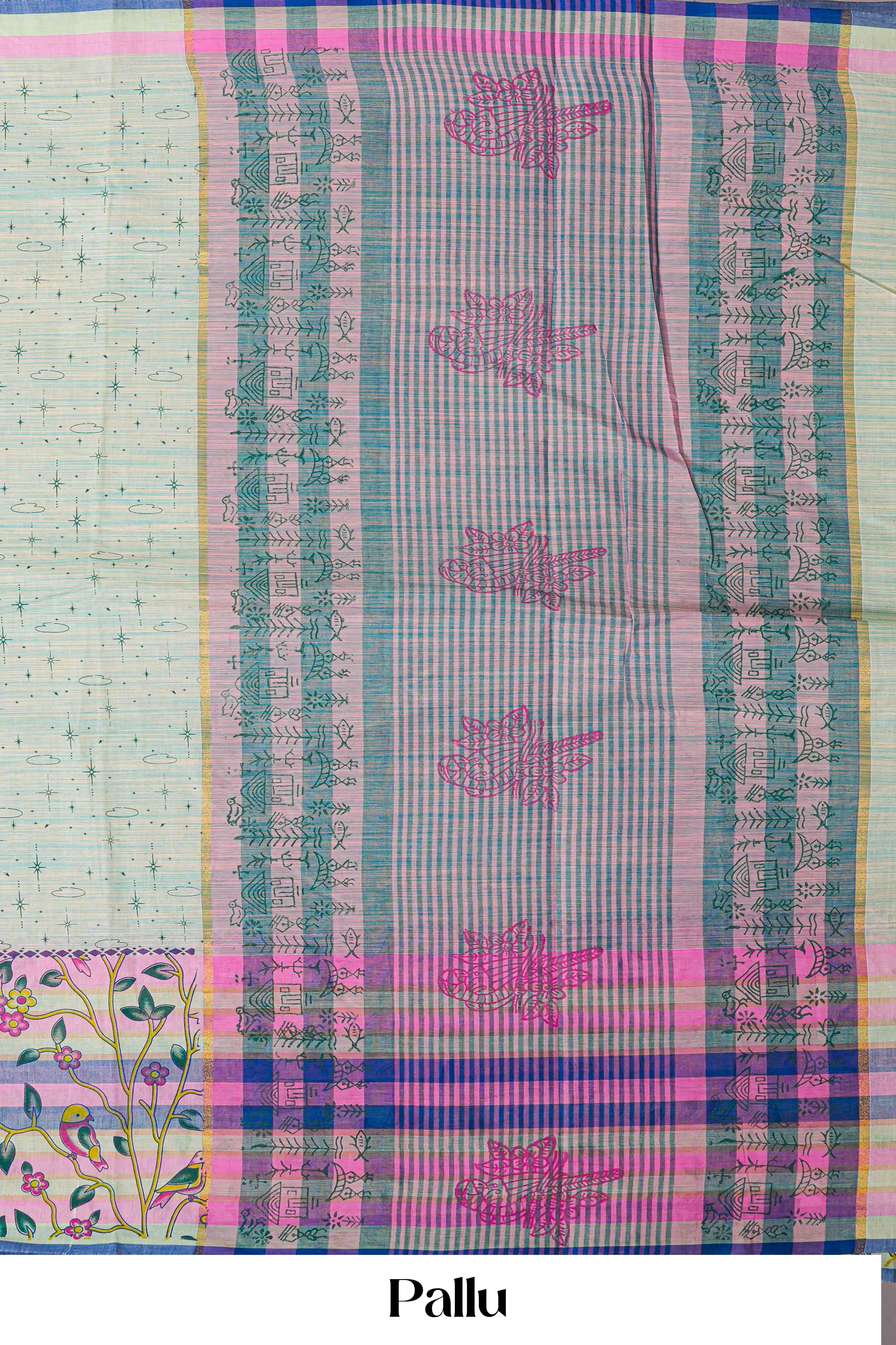 Chirala Cotton Print Sarees Lightweight Subtle Motifs All -Over Body Multi Colour Floral Design Border