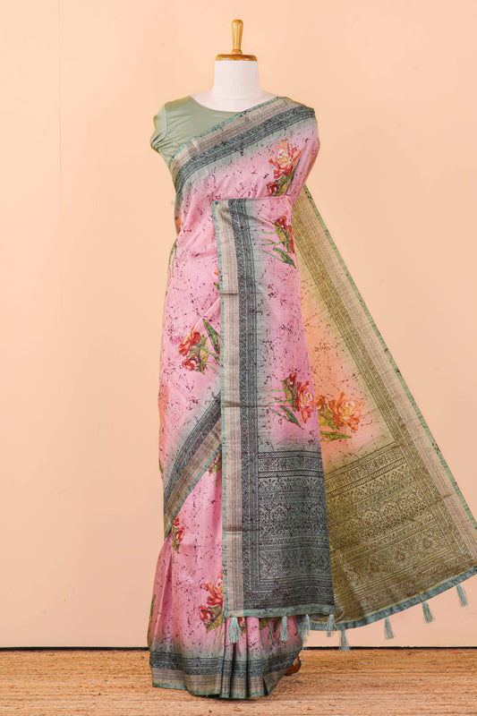 pink matka tussar saree