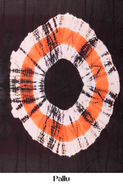 Decorative circular pattern with orange, black, and white colors 