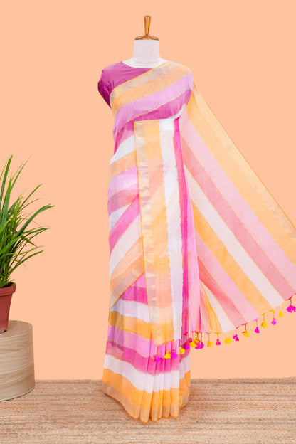 Khadi Cotton Saree Multi Colour Saree Along With Blouse