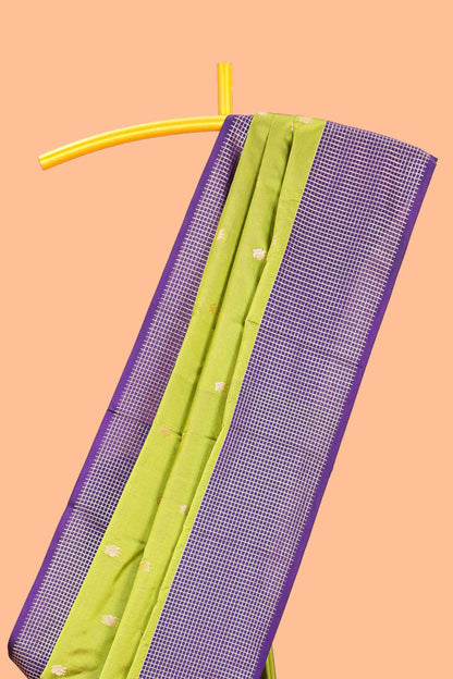 Semi Soft Silk Saree Body with Silver Ethnic Border and Grand Pallu with Contrast Blouse