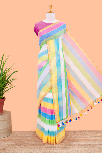 Khadi Cotton Saree Multi Colour Saree Along With Blouse