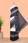 Black & white geometric ikkat style south cotton saree with striped pallu and blouse