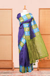 Navy Blue Semi Art Silk Saree Detailing Zari Butta And Border Are Highlight Contrast Color With IntricateZari Woven Elephant, Peacock Motifs With Golden Zari Weaving Pallu