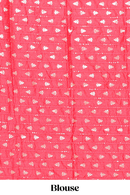 Red checked peacock zari butta art raw silk saree with zari border and matching blouse