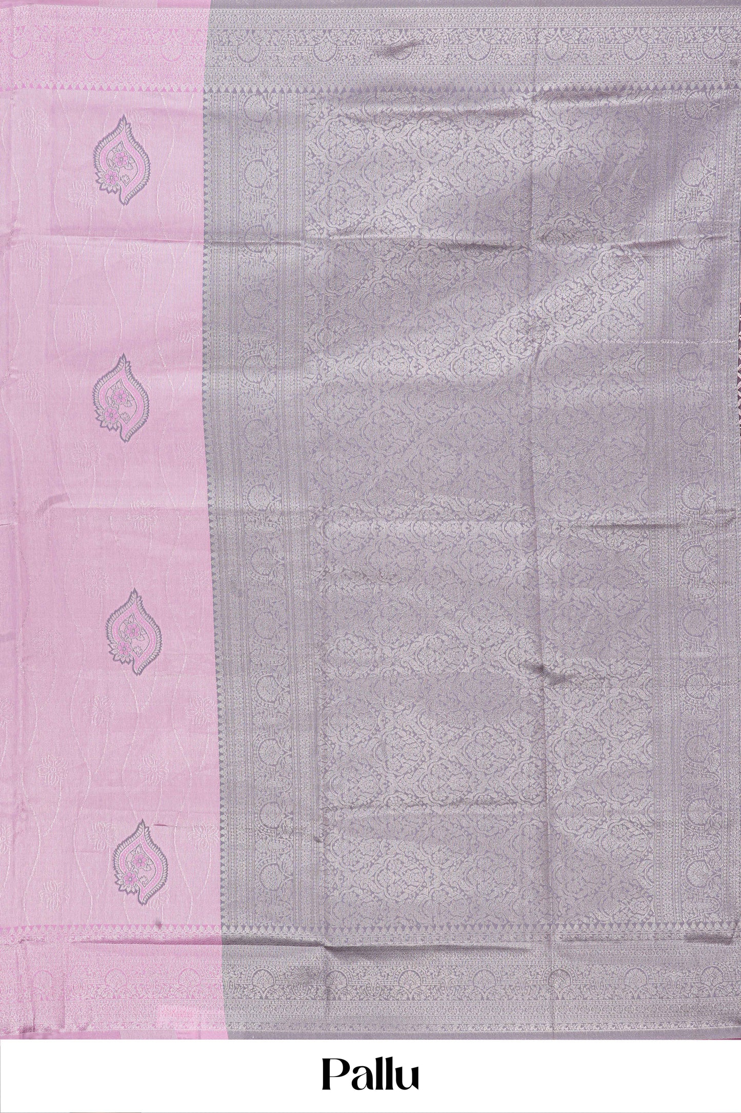 pink saree with gray pallu