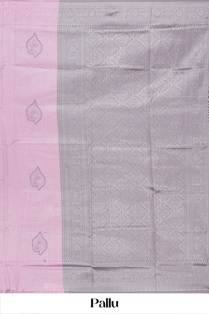 pink saree with gray pallu